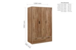 Birlea Stockwell 3 Door 2 Drawer Wardrobe Rustic Oak in Brown - thumbnail 6