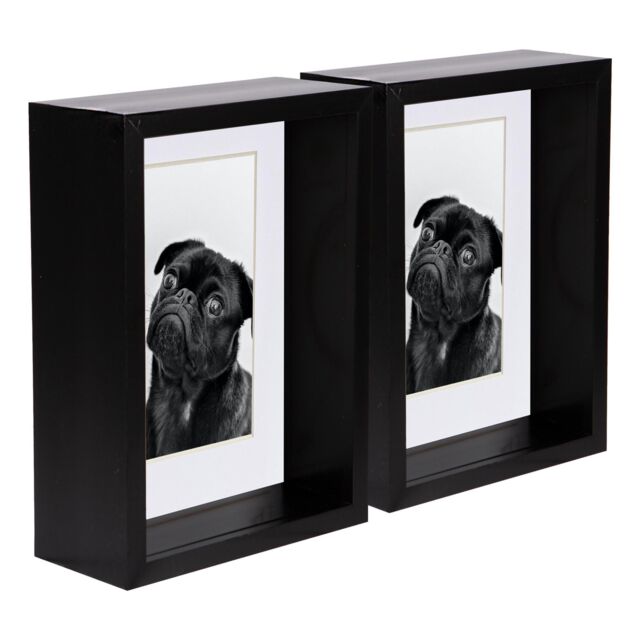 "Nicola Spring 5"" x 7"" 3D Deep Box Photo Frames - 4"" x 6"" Mount - Black - Pack of 2 in White" - image 1