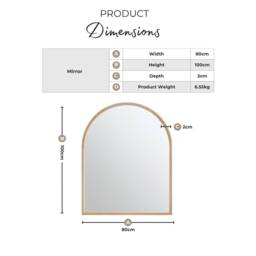 FurnitureboxUK Valerie Oak Wood Medium 100x80cm Overmantle Arch Mirror in Light Brown - Size: 100x80 cm - thumbnail 9