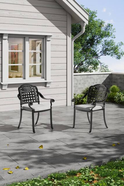 Garden Sanctuary 2Pcs Outdoor Cast Aluminum Chairs with Cushions in Black - image 1