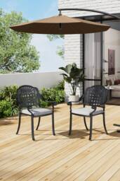 Garden Sanctuary 2Pcs Outdoor Cast Aluminum Chairs with Cushions in Black - thumbnail 2