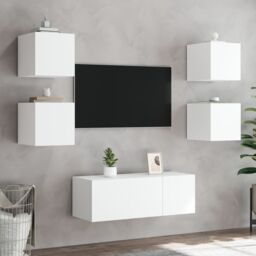 Berkfield Home TV Wall Cabinet with LED Lights White 30.5x35x30 cm - thumbnail 6
