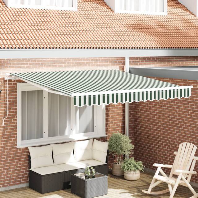 Berkfield Home Manual Retractable Awning Green & White 350x250 cm - image 1