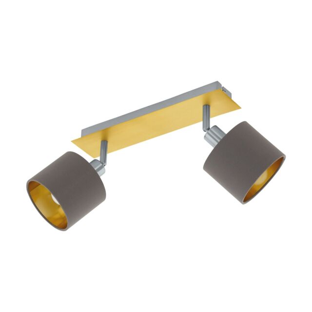 Loops Flush Ceiling Light Brushed Brass Satin Nickel Shade Cappuccino Fabric E14 2x7W in Metallics - image 1