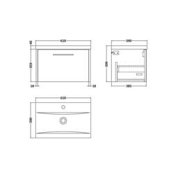 Balterley Winshill Contemporary 1 Drawer Wall Hung Vanity Basin Unit, 600mm in Grey - thumbnail 3
