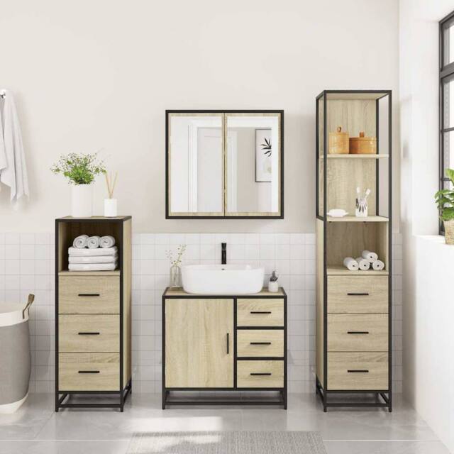 Berkfield Home Durable 4¬†Piece Bathroom Furniture Set¬†Sonoma Oak Engineered Wood in Light Brown - image 1
