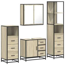 Berkfield Home Durable 4¬†Piece Bathroom Furniture Set¬†Sonoma Oak Engineered Wood in Light Brown - thumbnail 3