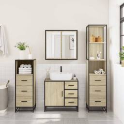 Berkfield Home Durable 4¬†Piece Bathroom Furniture Set¬†Sonoma Oak Engineered Wood in Light Brown - thumbnail 1