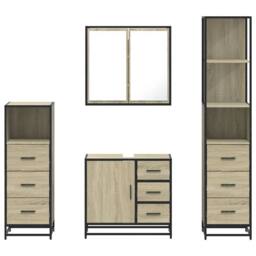 Berkfield Home Durable 4¬†Piece Bathroom Furniture Set¬†Sonoma Oak Engineered Wood in Light Brown - thumbnail 5