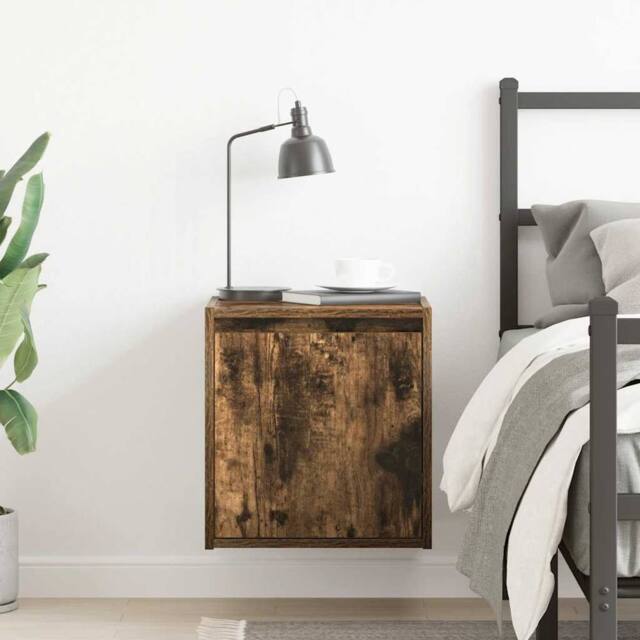 Berkfield Home Durable Wall-Mounted Bedside Cabinet Smoked Oak 38x34x40 cm in Brown - Size: 38 x 34 x 40 cm - image 1