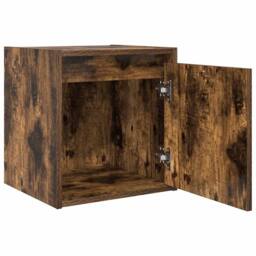 Berkfield Home Durable Wall-Mounted Bedside Cabinet Smoked Oak 38x34x40 cm in Brown - Size: 38 x 34 x 40 cm - thumbnail 5