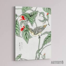 "Artery8 Tree Creeper & Pea Japanese Canvas Wall Art Print Kashu - Size: W18"" x H24""" - thumbnail 2