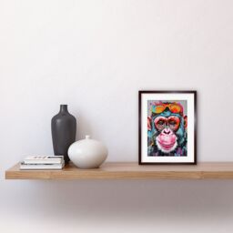 "Artery8 Wall Art Print Chimpanzee Monkey With Sunglasses Graffiti Pop Artwork Framed 9X7 Inch in Brown - Size: W7"" x H9""" - thumbnail 2