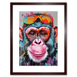 "Artery8 Wall Art Print Chimpanzee Monkey With Sunglasses Graffiti Pop Artwork Framed 9X7 Inch in Brown - Size: W7"" x H9""" - thumbnail 1