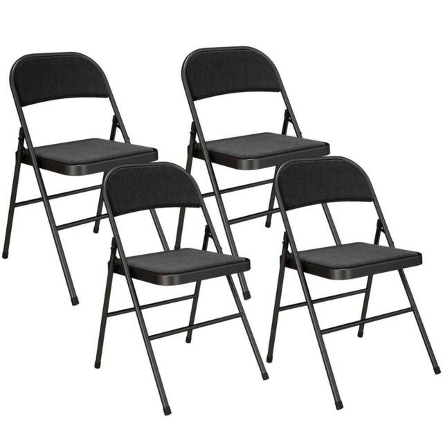 NESTLUNE 4 Pack Linen-Look Padded Folding Chairs in Black - Size: 100 cm x 60 cm - image 1