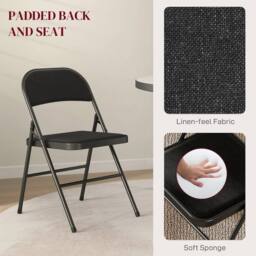 NESTLUNE 4 Pack Linen-Look Padded Folding Chairs in Black - Size: 100 cm x 60 cm - thumbnail 5