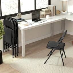 NESTLUNE 4 Pack Linen-Look Padded Folding Chairs in Black - Size: 100 cm x 60 cm - thumbnail 4