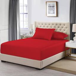 Homes-Linen 100% Egyptian Cotton 200TC Fitted Sheet 30cm Deep Pocket in Red - Size: Super King - thumbnail 1