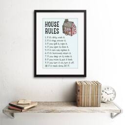 "Artery8 House Rules Home Inspiration Quote Home Decor 12x16"" Framed Art Print in Blue - Size: W12"" x H16""" - thumbnail 2