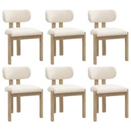 Merax Set of 6 Bouclé Dining Chair with Solid Wood Frame, Curved Backrest in Natural - thumbnail 8