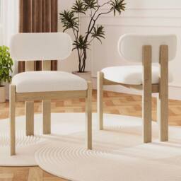 Merax Set of 6 Bouclé Dining Chair with Solid Wood Frame, Curved Backrest in Natural - thumbnail 1