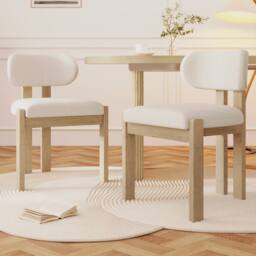 Merax Set of 6 Bouclé Dining Chair with Solid Wood Frame, Curved Backrest in Natural - thumbnail 3