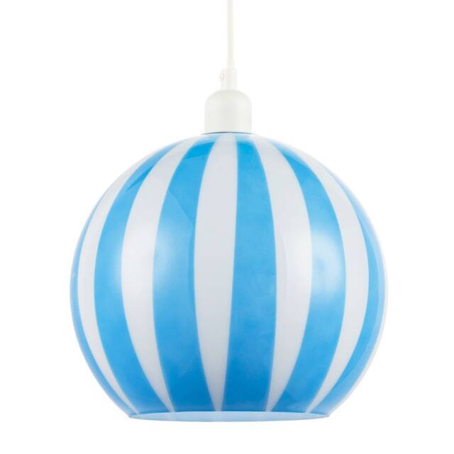 Happy Homewares Coloured & White Striped High Gloss Glass Globe Pendant Light Shade in Blue - image 1