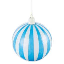 Happy Homewares Coloured & White Striped High Gloss Glass Globe Pendant Light Shade in Blue - thumbnail 3