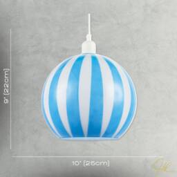 Happy Homewares Coloured & White Striped High Gloss Glass Globe Pendant Light Shade in Blue - thumbnail 7