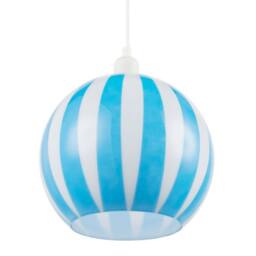 Happy Homewares Coloured & White Striped High Gloss Glass Globe Pendant Light Shade in Blue - thumbnail 4
