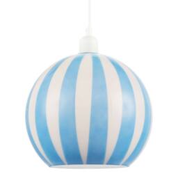 Happy Homewares Coloured & White Striped High Gloss Glass Globe Pendant Light Shade in Blue - thumbnail 2