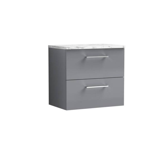 Balterley Level 600mm Wall Hung 2 Drawer Unit with Laminate Worktop Satin Grey - image 1
