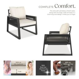 tectake Captive aluminum garden lounge set in rope design in Dark Grey - Size: 2 Seater - thumbnail 3