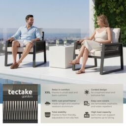 tectake Captive aluminum garden lounge set in rope design in Dark Grey - Size: 2 Seater - thumbnail 2