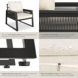 tectake Captive aluminum garden lounge set in rope design in Dark Grey - Size: 2 Seater - thumbnail 5