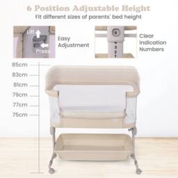 Gymax Bassinet for Infant Folding Bedside Crib 77-87CM Adjustable Height in Beige - thumbnail 6