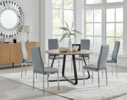 FurnitureboxUK Santorini Brown Wood Effect Dining Table & 6 Milan Chrome Leg Chairs in Grey - thumbnail 1