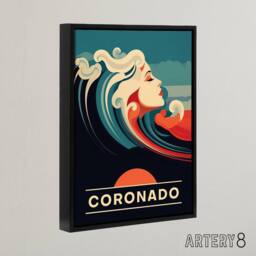 "Artery8 Coronado Beach Wave Siren Travel Advert Framed Canvas Wall Art Print in Blue - Size: W12"" x H16""" - thumbnail 2