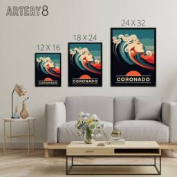 "Artery8 Coronado Beach Wave Siren Travel Advert Framed Canvas Wall Art Print in Blue - Size: W12"" x H16""" - thumbnail 4