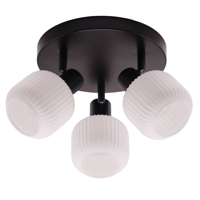 Happy Homewares Modern Designer Matte Black Spot Ceiling Light with White Ribbed Glass Shades - image 1