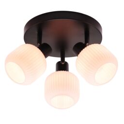 Happy Homewares Modern Designer Matte Black Spot Ceiling Light with White Ribbed Glass Shades - thumbnail 2