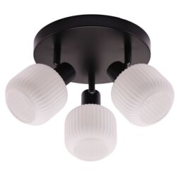 Happy Homewares Modern Designer Matte Black Spot Ceiling Light with White Ribbed Glass Shades - thumbnail 1