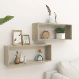 Berkfield Home Wall Cube Shelf 2 pcs Sonoma Oak 60x15x23 cm Engineered Wood in Brown - Size: 60 x 15 x 23 cm - thumbnail 1