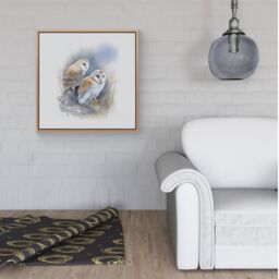 Warren Reed - Designer Barn Ano Owls Watercolour Framed Canvas in Light Brown - Size: w40 inch x h40 inch - thumbnail 2
