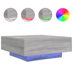Berkfield Home Coffee Table with LED Lights Grey Sonoma 80x80x31 cm - Size: 80 x 80 x 31 cm - thumbnail 2