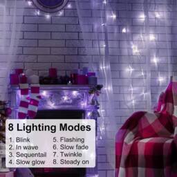 Garwarm Curtain Lights 3m x 3m, 300 LED String Lights With 8 Modes in Cool White - thumbnail 7