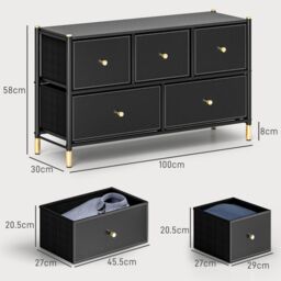 HOMCOM Fabric Chest of Drawers with PU Leather Surface, for Bedroom in Black - thumbnail 3