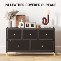 HOMCOM Fabric Chest of Drawers with PU Leather Surface, for Bedroom in Black - thumbnail 5