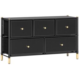 HOMCOM Fabric Chest of Drawers with PU Leather Surface, for Bedroom in Black - thumbnail 2