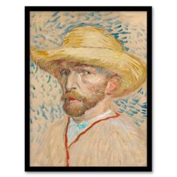 Artery8 Vincent van Gogh Framed Wall Art Print Self Portrait with Straw Hat in Beige - Size: A4 - thumbnail 1
